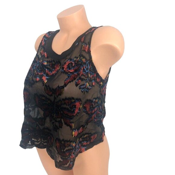 ASTR Multicolor Velvet Burnout Sheer Floral‎ Cropped Tank Top Sleeveless Size S - Picture 6 of 8